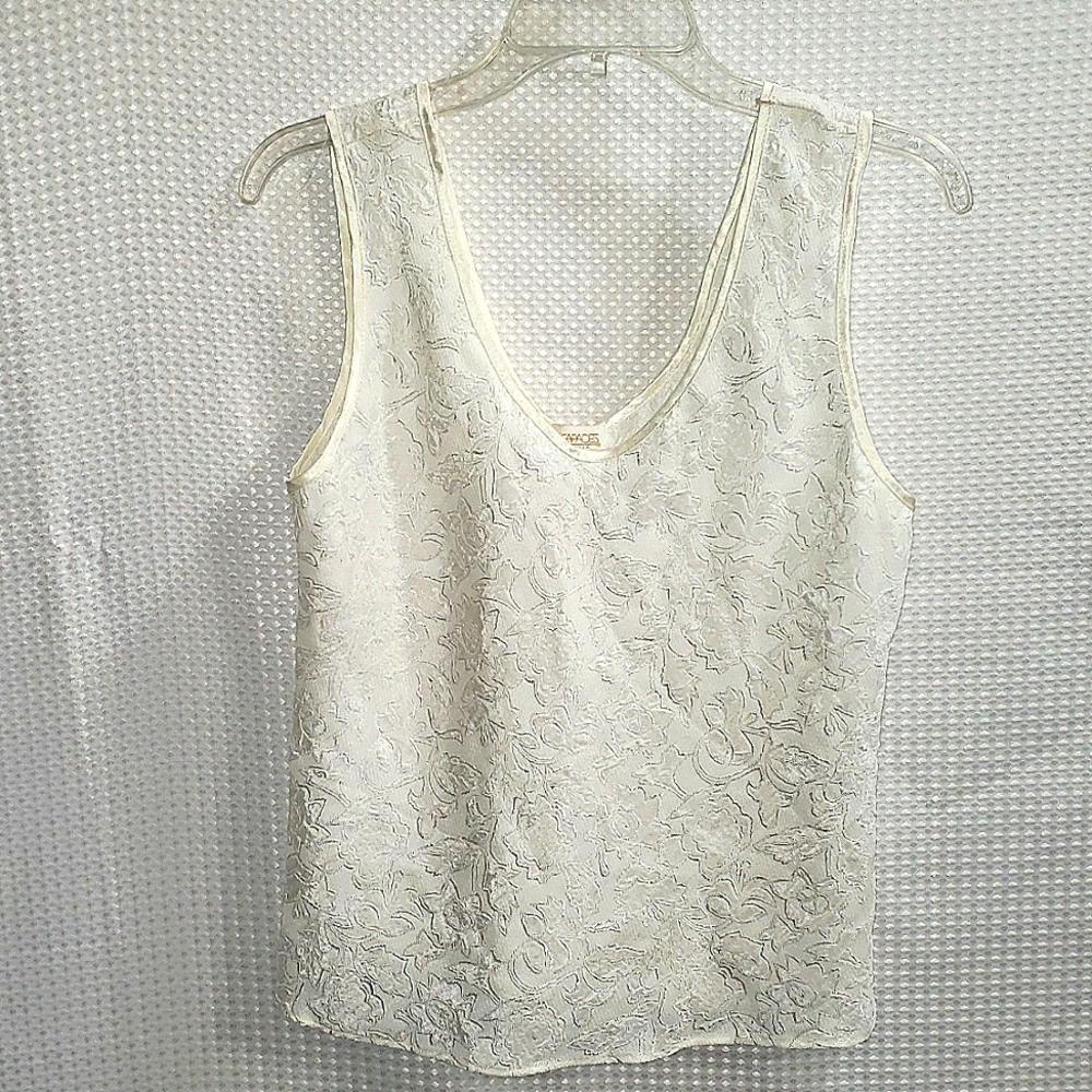 Escapades Women's White Tank Top Lace Overlay Sleeveless